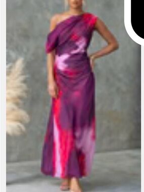 Asymmetric One-Shoulder Maxi Dress in Purple and Pink Tie-Dye
